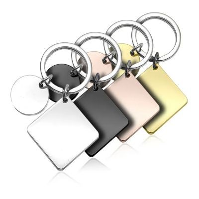 Picture of SQUARE STAINLESS STEEL METAL TAG KEYRING CHAIN