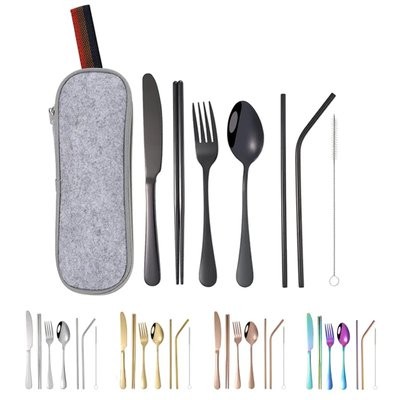 Picture of STAINLESS STEEL METAL CUTLERY SET with Bag