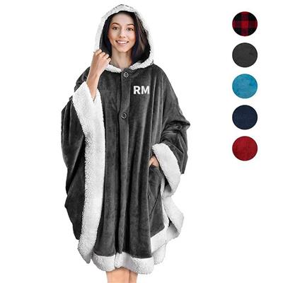 Picture of PONCHO HOODED HOODY PICNIC BLANKET WRAP with Pockets Sherpa Fleece
