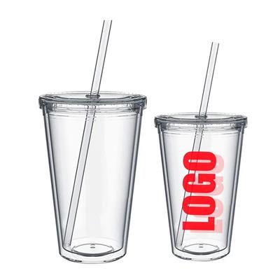 Picture of DOUBLE WALL PS PLASTIC TUMBLER with Straw