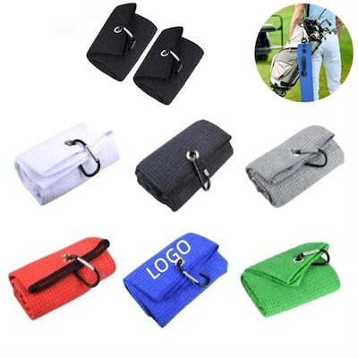 Picture of PREMIUM MICROFIBRE FABRIC GOLF TOWEL with Carabiner Clip.