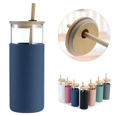 Picture of 20OZ GLASS TUMBLER WATER BOTTLE STRAW SILICON PROTECT.