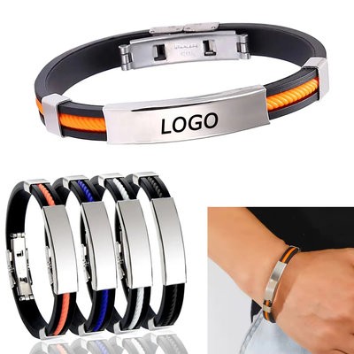 Picture of COLORFUL SILICON BRACELET STAINLESS STEEL METAL SILVER PLATING