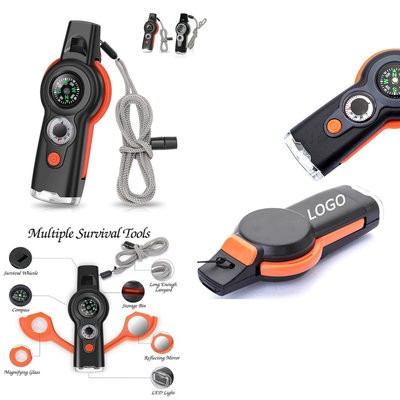 Picture of 7-IN-1 MULTI-PURPOSE SURVIVAL MULTIFUNCTION SAFETY WHISTLE.