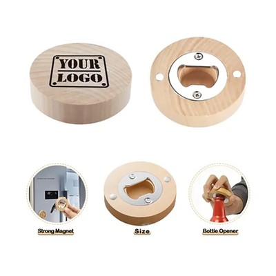 Picture of ROUND WOOD MAGNET BOTTLE OPENER.