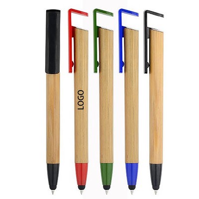Picture of 2-IN-1 ECO-FRIENDLY BAMBOO BALL PEN with Mobile Phone Holder