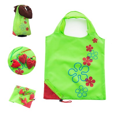 Picture of COMPACT STRAWBERRY SCRUNCH TOTE, FRUIT FOLDING SHOPPER TOTE BAG.