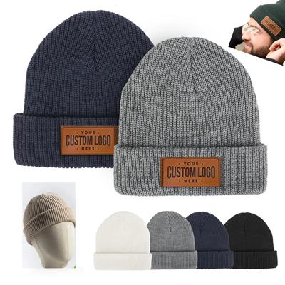 Picture of CUFFED KNIT BEANIE with Faux Leather Patch