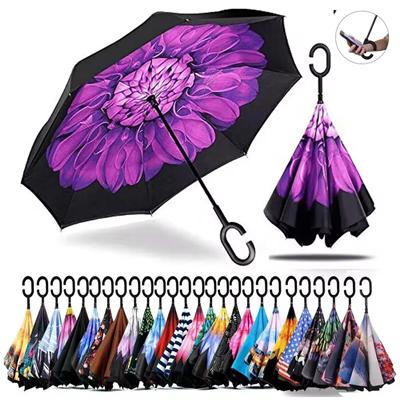 Picture of DOUBLE LAYER FOLDING INVERTED UMBRELLA with C-shaped Handle
