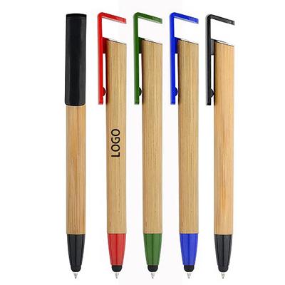 2-IN-1 ECO-FRIENDLY BAMBOO BALL PEN with Mobile Phone Holder