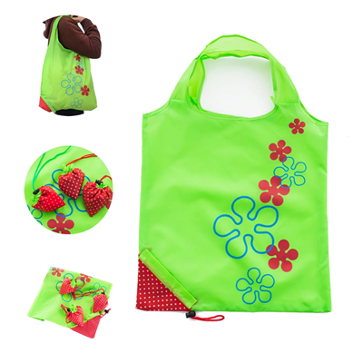 Picture of COMPACT STRAWBERRY SCRUNCH TOTE, FRUIT FOLDING SHOPPER TOTE BAG