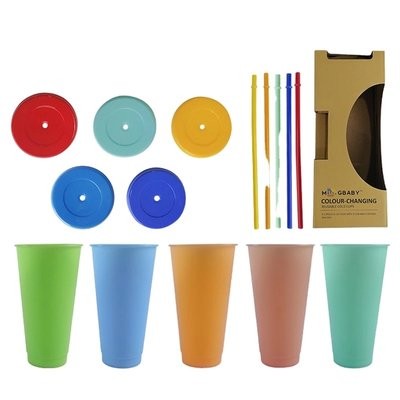 Picture of 24OZ PASTEL COLORED PLASTIC CUP with Lids & Straws