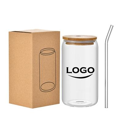 Picture of GLASS CAN TUMBLER with Bamboo Lid & Straw