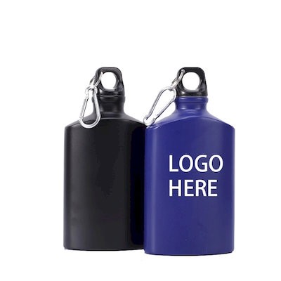 Picture of FLAT ALUMINUM WATER BOTTLES with Silver Carabiner