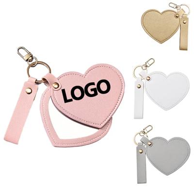 Picture of CUSTOM LEATHER HEART ROTATING KEYRING CHAIN MAKEUP MIRROR
