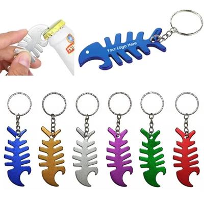 Picture of FISH BONE SHAPE METAL BOTTLE OPENER with Key Holder Keyring