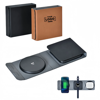 Picture of 3-IN-1 FOLDING LEATHER CORDLESS CHARGER PAD