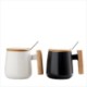 Picture of CERAMIC POTTERY TEA CUP with Bamboo Lid Mug Set Wood Handle 13oz