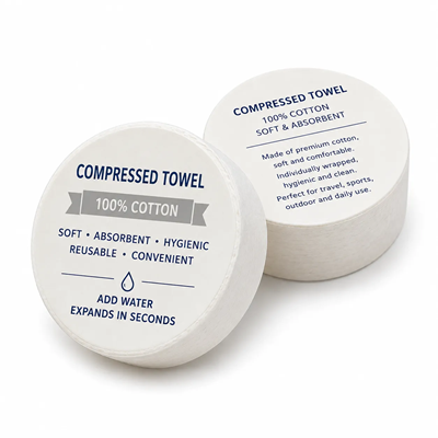 Picture of POLYCOTTON DISPOSABLE COMPRESSED TRAVEL FACIAL TOWEL