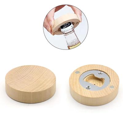 Picture of ROUND BAMBOO MAGNETIC BEER BOTTLE OPENER FRIDGE MAGNET