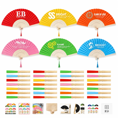 Picture of FULL-COLOR POLYESTER FOLDING BAMBOO HAND FAN