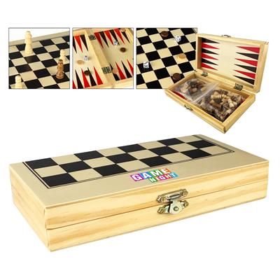 Picture of 3 -IN- 1 PORTABLE WOOD CHESS SET with Folding Board