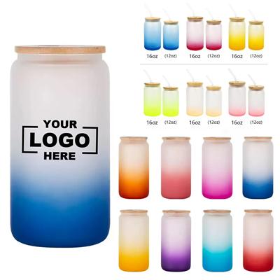 Picture of 16OZ GRADIENT FROSTED GLASS MASON JAR with Bamboo Lid