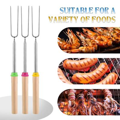 Picture of EXTENDABLE STAINLESS STEEL METAL SMORES STICK with Wood Handles