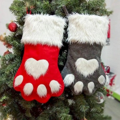 Picture of PET CHRISTMAS STOCKING DOG PAW PLAID