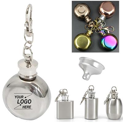 Picture of MINI STAINLESS STEEL METAL HIP FLASK with Keyring Chain 1 Oz