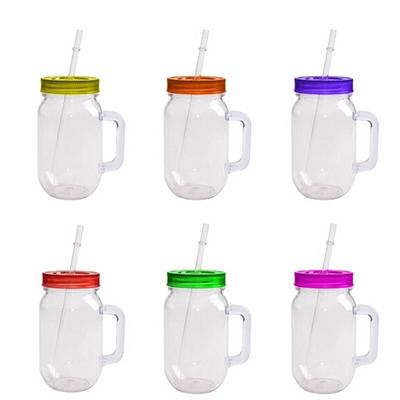 Picture of PLASTIC MASON JAR CUP with Straw & Handle