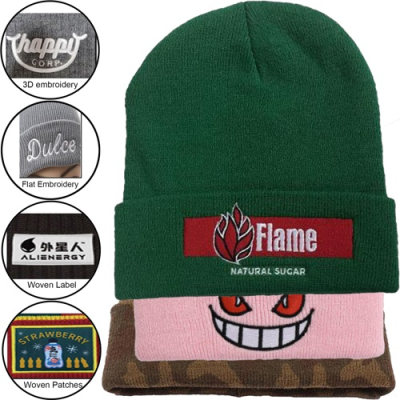 Picture of CUSTOM MADE STRIPPED CUFFED KNITTED BEANIE with Logo