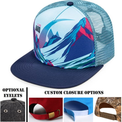 Picture of FLAT BILL TRUCKER MESH CAP W & SUBLIMATED CROWN