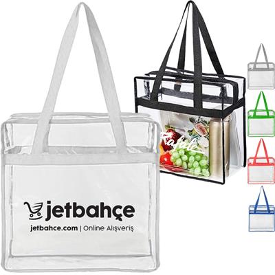 Picture of CONTRAST BINDING CLEAR TRANSPARENT PVC TRANSPARENT TOTE BAG