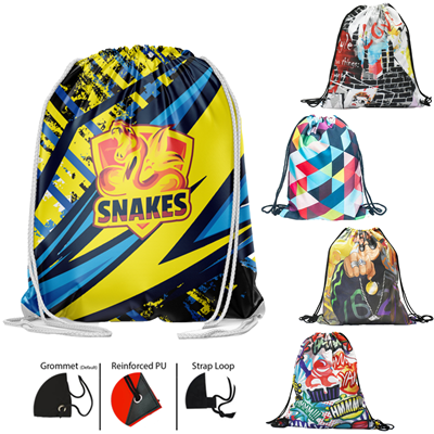 Picture of PREMIUM 210D SUBLIMATED DRAWSTRING CINCH UP BACKPACK RUCKSACK 15 INCH X 18 INCH