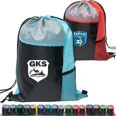 Picture of TRI COLOR SIDE MESH BOTTLE HOLDER DRAWSTRING BACKPACK RUCKSACK (13 INCH X 17 INCH)