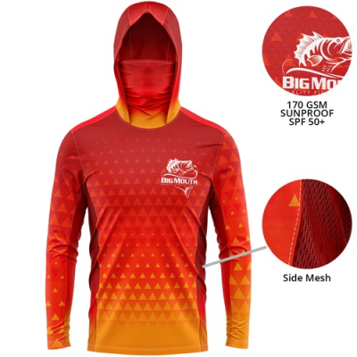 Picture of UNISEX 170 GSM SUNPROOF SPF 50+ FISHING LONG SLEEVE HOODED HOODY TEE SHIRT with Neck Gaiter