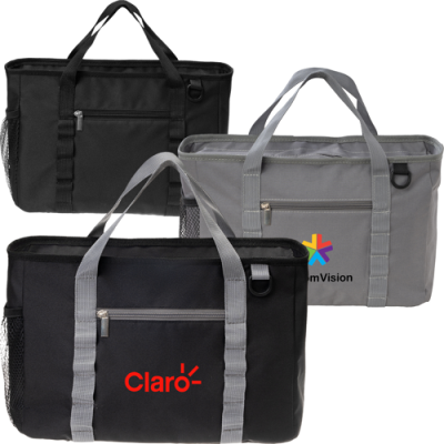 Picture of SOLID COLOUR THERMAL INSULATED LUNCH BAG W & ZIPPER POCKETS & CARABINER