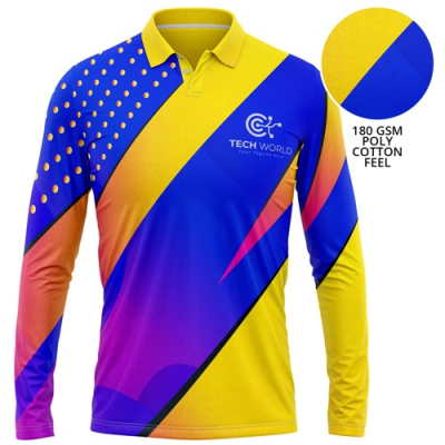 Picture of UNISEX 180 GSM JERSEY KNIT COTTON FEEL SUBLIMATION LONG SLEEVE POLO TEE SHIRT