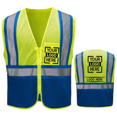Picture of REFLECTIVE CLASS 2 MESH BLUE BOTTOM SAFETY VEST with Pockets