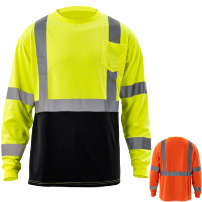 Picture of 5 OZ, POLY-COTTON CLASS 3 COLOUR CUBE BLOCK REFLECTIVE TAPE SAFETY TEE SHIRT with Pocket