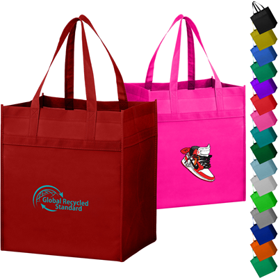 Picture of HEAVY DUTY FULL COLOR NON-WOVEN GROCERY TOTE BAG with Gusset 13 Inch x 15 Inch x 10 Inch