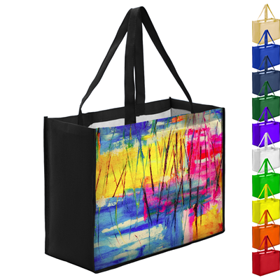 Picture of SUBLIMATED PET NON-WOVEN SHOPPER TOTE BAG with Gusset - 2 Sided (16 Inch x 12 Inch x 6 Inch)