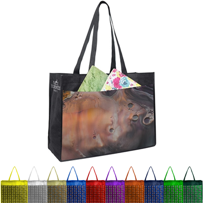 Picture of PET NON-WOVEN TOTE BAG with Sublimated Front Pocket & Gusset (18 Inch x 16 Inch x 5 Inch)
