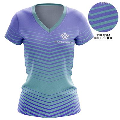Picture of LADIES 150 GSM POLY INTERLOCK PERFORMANCE SHORT SLEEVE SUBLIMATION V-NECK T-SHIRT
