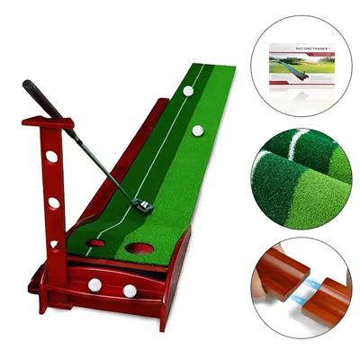 Picture of WOOD INDOOR GOLF PUTTING MAT GREEN with Ball Return