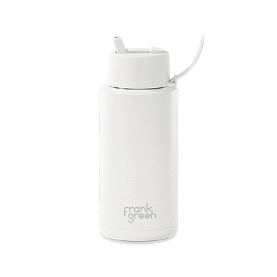 Picture of 34OZ - 1L STAINLESS STEEL METAL CERAMIC POTTERY REUSABLE BOTTLE with Flip Straw Lid