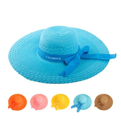 WIDE BRIM FOLDING STRAW HAT with Bow