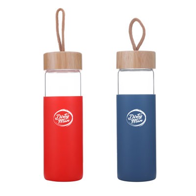 Picture of 500ML WIDE MOUTH GLASS WATER BOTTLE with Bamboo Lid