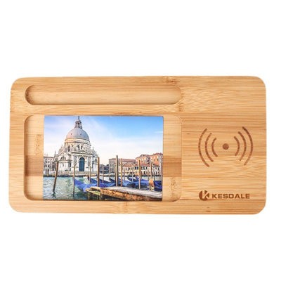 Picture of BAMBOO CORDLESS CHARGER PAD DESK TOP ORGANIZER